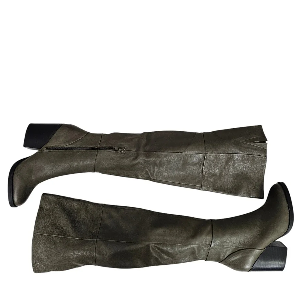Aldo Casine Taupe Gray Over the Knee Boots Block‎ Heel Faux Leather US 8.5 EUR39